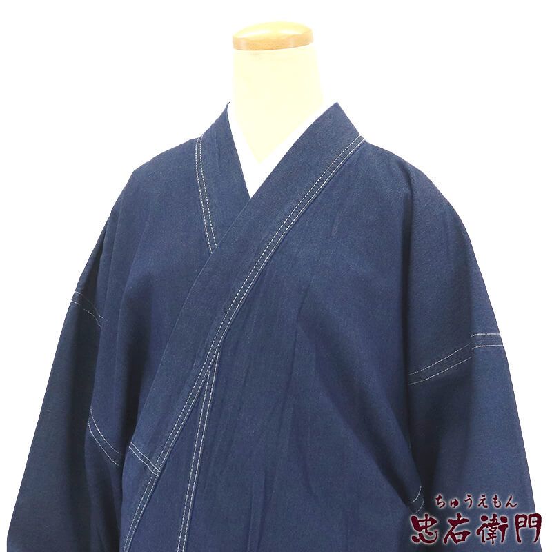 【中古】 デニム着物 男性用 メンズ デニム インディゴ 無地 身丈145cm 裄丈70.5cm カジュアル S〜Mサイズ相当 リサイクル着物 リユース着物 中古着物 送料無料 即日発送