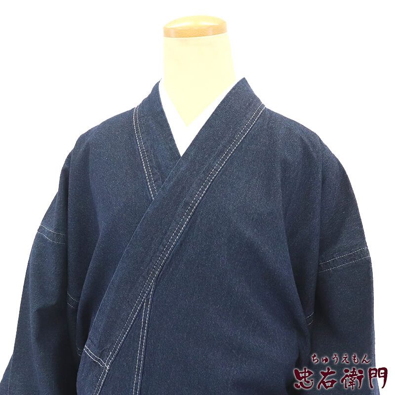 【中古】 デニム着物 男性用 メンズ デニム インディゴ 無地 身丈142cm 裄丈70.5cm カジュアル S〜Mサイズ相当 リサイクル着物 リユース着物 中古着物 送料無料 即日発送