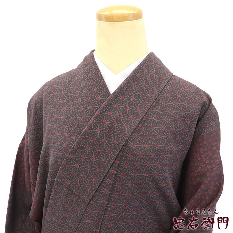 【中古】 小紋 袷 レディース 正絹 灰紫 麻の葉 小花 身丈155cm 裄丈63.5cm カジュアル S〜Mサイズ相当 リサイクル着物 リユース着物 中古着物 即日発送