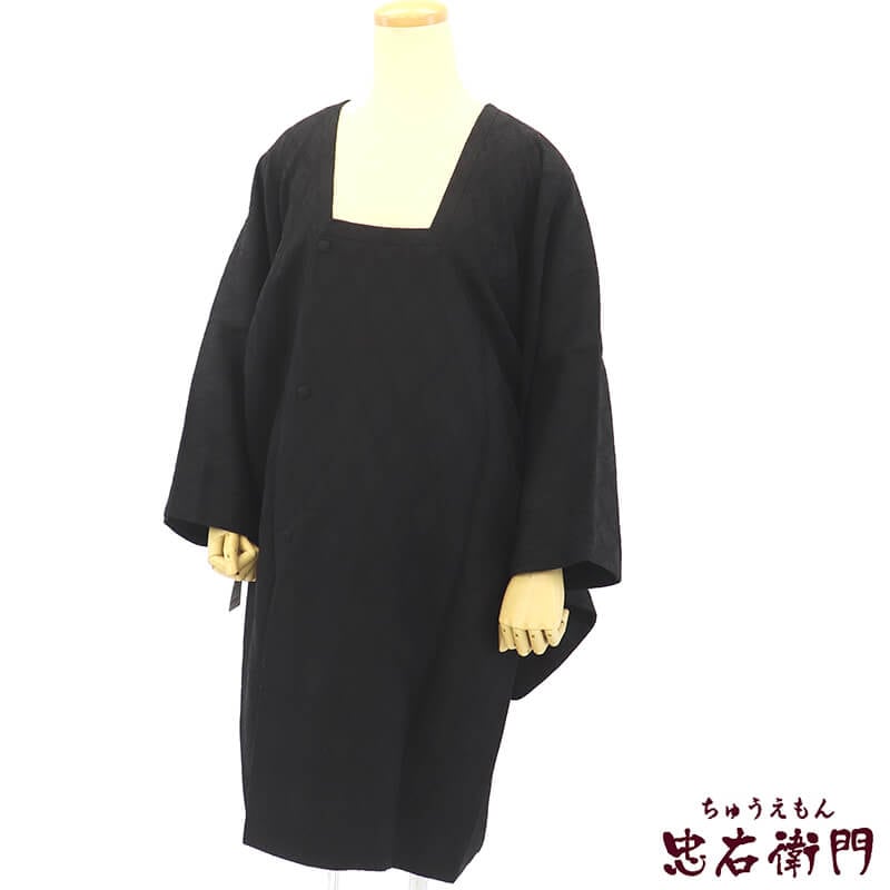 【中古】 道行コート レディース 正絹 黒 地模様 身丈97cm 裄丈69cm フォーマル 塵除け 防寒 Lサイズ相当 リサイクル着物 リユース着物 中古着物 即日発送