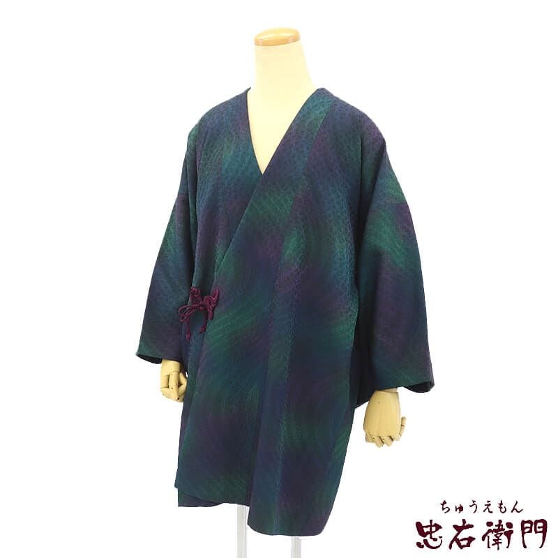 【中古】 着物コート コート レディース 化繊 青緑 ぼかし ふくれ織 身丈86cm 裄丈67cm 防寒 塵除け M〜Lサイズ相当 リサイクル着物 リユース着物 中古着物 即日発送