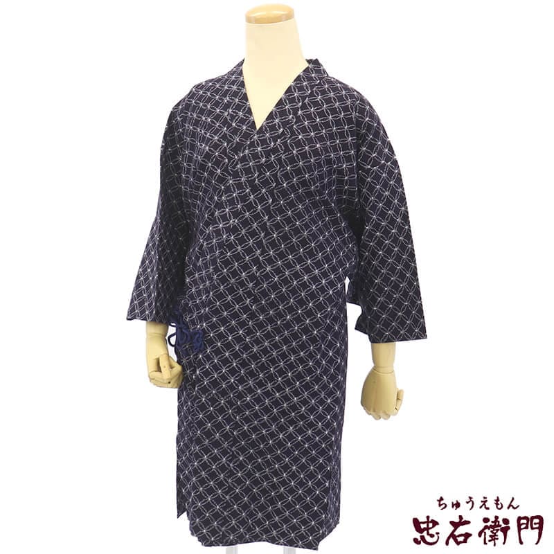 中古】 コート 上着 レディース 綿 紺 七宝 身丈92cm 裄丈64cm 防寒 塵