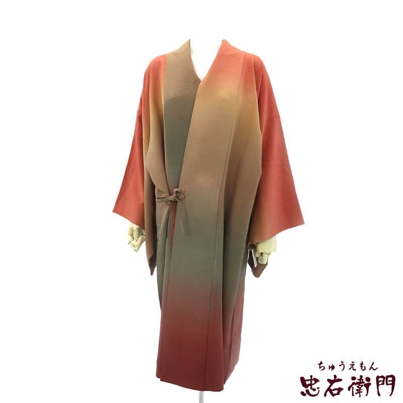 【中古】 長コート 着物コート コート レディース 正絹 赤茶 ぼかし 身丈110cm 裄丈70.5cm 防寒 塵除け Lサイズ相当 リサイクル着物 リユース着物 中古着物 送料無料 即日発送