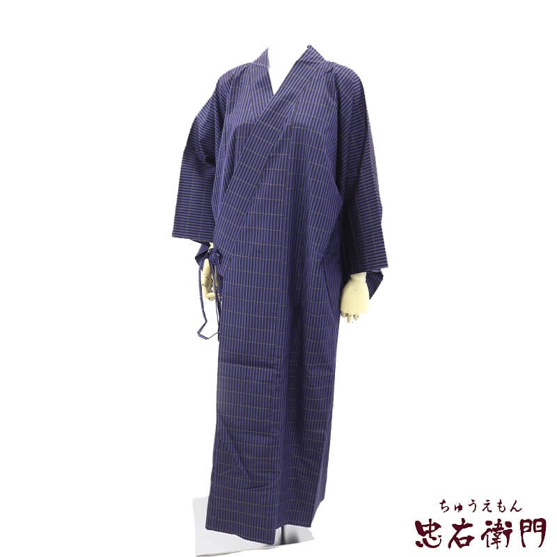 【中古】 長コート 着物コート コート 道中着仕立て レディース 正絹 紺 黒 縞 身丈133.5cm 裄丈66.5cm 防寒 塵除け Mサイズ相当 リサイクル着物 リユース着物 中古着物 即日発送