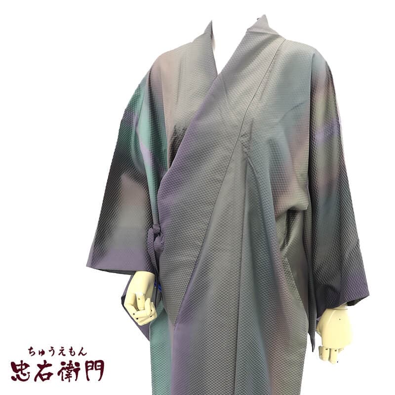 【中古】 雨ゴート コート レディース 正絹 グレー 市松 上品 ぼかし 身丈131cm 裄丈67.5cm M〜Lサイズ相当 リサイクル着物 リユース着物 中古着物 即日発送