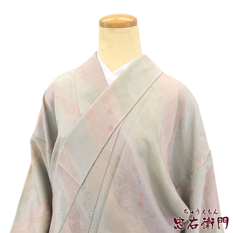 【中古】 小紋 小紋着物 袷 レディース 正絹 薄灰 道長取り シック 身丈166.5cm 裄丈65cm カジュアル お稽古 街歩き M〜Lサイズ相当 リサイクル着物 リユース着物 中古着物 即日発送