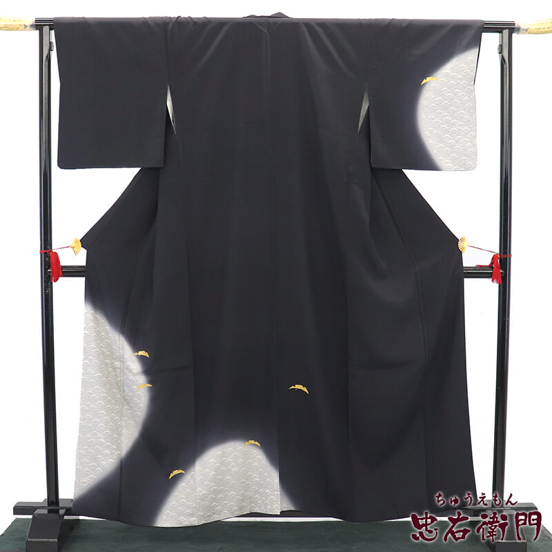 【中古】 付下げ 袷 レディース 正絹 黒 グレー 露芝文 身丈163cm 裄丈67cm パーティ M〜Lサイズ相当 リサイクル着物 リユース着物 中古着物 送料無料 即日発送