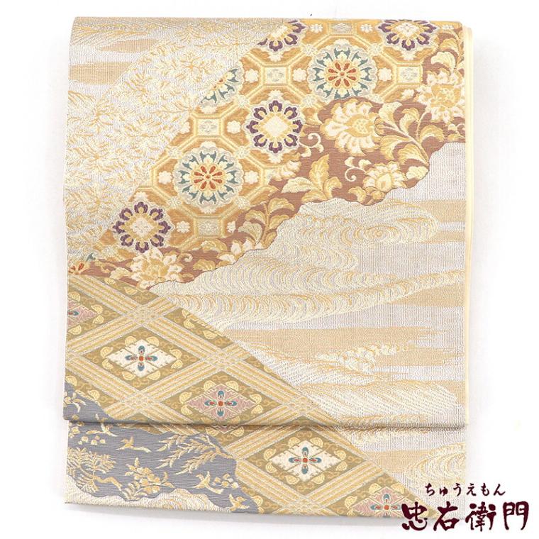 【中古】 袋帯 正絹 六通柄 金 砂金箔 蜀江文様 伝統文様 長さ425cm 幅30.5cm リサイクル 和装 礼装 フォーマル 着物 仕立て上がりリサイクル帯 即日発送