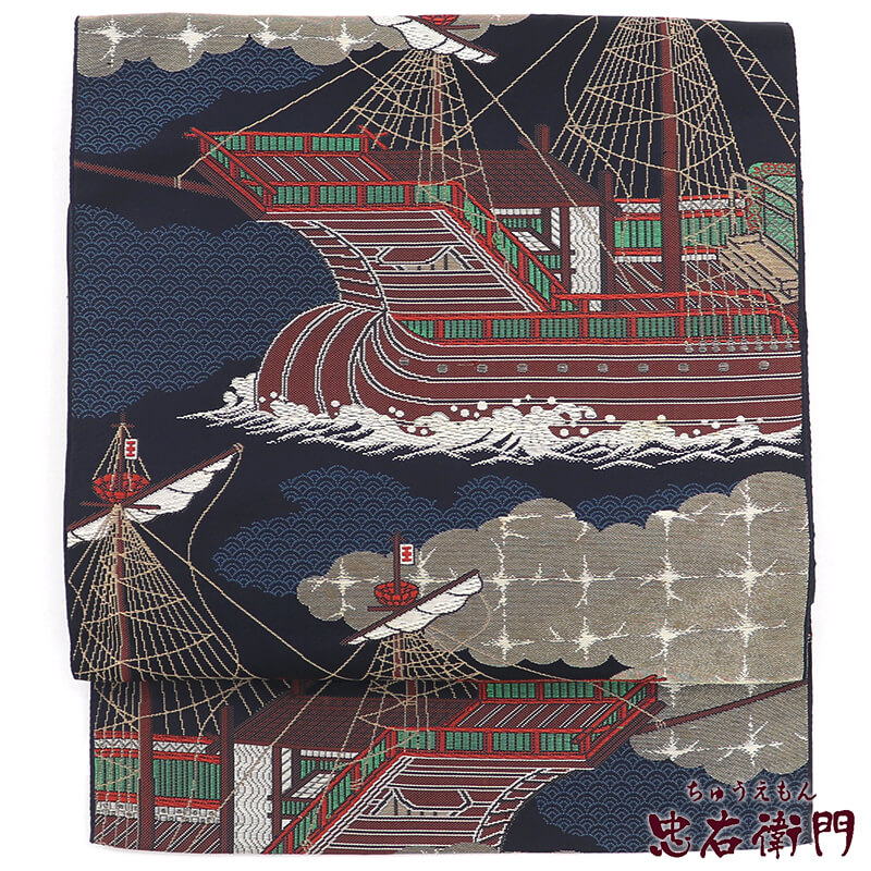 508mn94◆泰山 作家もの名古屋帯 めでたい 鯛 雅楽 三味線 笛 鼓◆美品 508mn94◇泰山 作家もの名古屋帯 めでたい 鯛 雅楽 三味線 笛 鼓