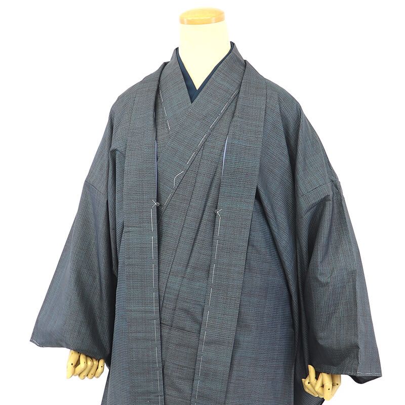 【中古】 男アンサンブル 大島紬 着物 羽織 2点セット 袷 メンズ正絹 紺 亀甲 身丈146.5cm 裄丈69cm カジュアル 普段着 Lサイズ相当 リサイクル着物 リユース着物 中古着物 送料無料 即日発送