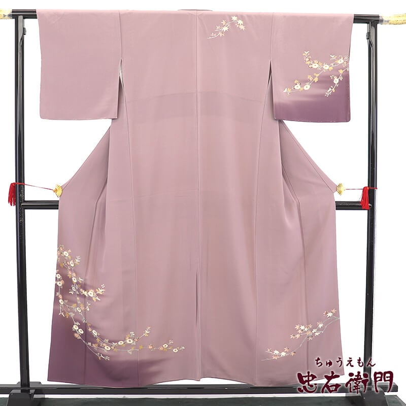 【中古】 付下げ フォーマル 袷 レディース 正絹 灰紫 菊 身丈157.5cm 裄丈65cm 結婚式 パーティ 入学式 卒業式 七五三 Mサイズ相当 リサイクル着物 リユース着物 中古着物 送料無料 即日発送