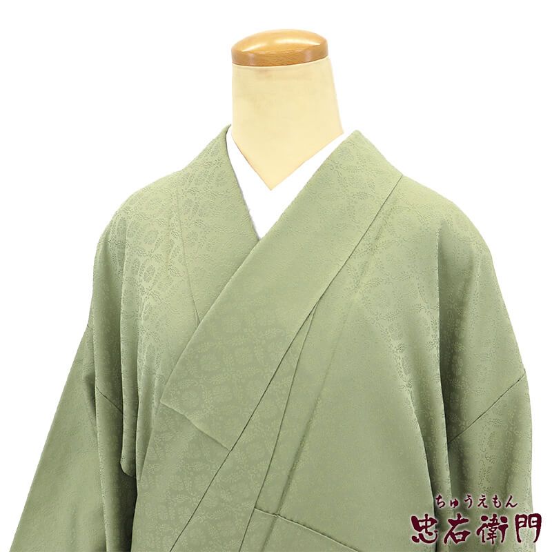 【中古】 色無地 無地着物 袷 レディース 正絹 薄緑 小葵文様 一つ紋 身丈154cm 裄丈62.5cm お稽古 お茶会 フォーマル Sサイズ相当 リサイクル着物 リユース着物 中古着物 即日発送