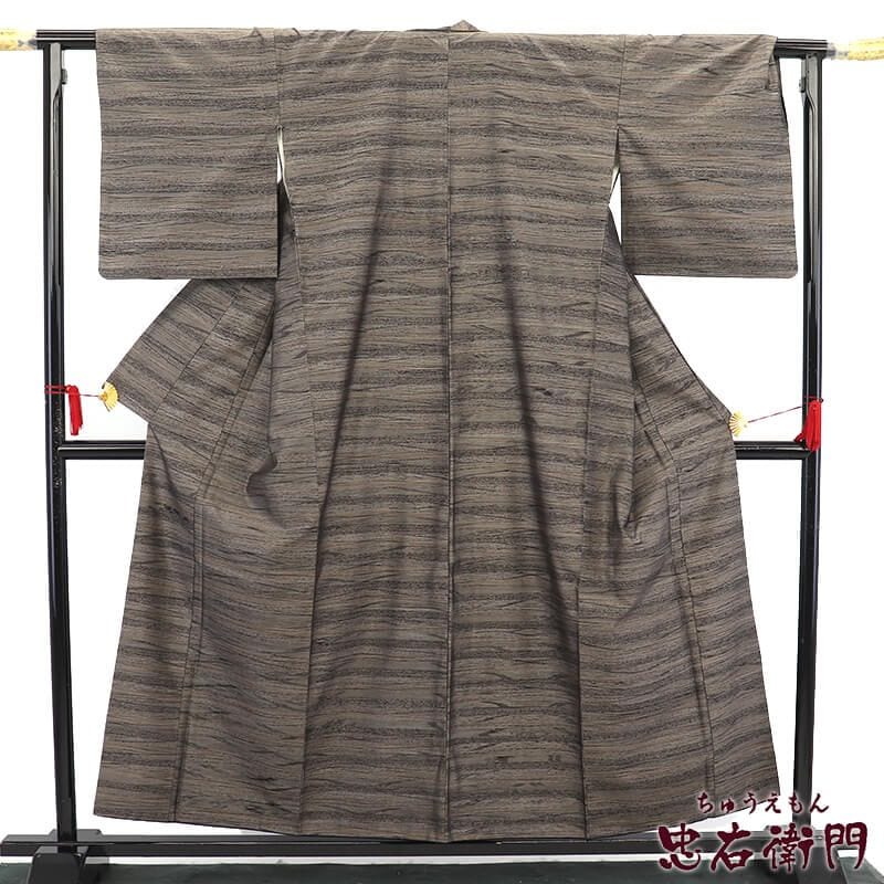 中古】 大島紬 紬着物 横双 袷 レディース 正絹 灰茶 段々柄 抽象柄