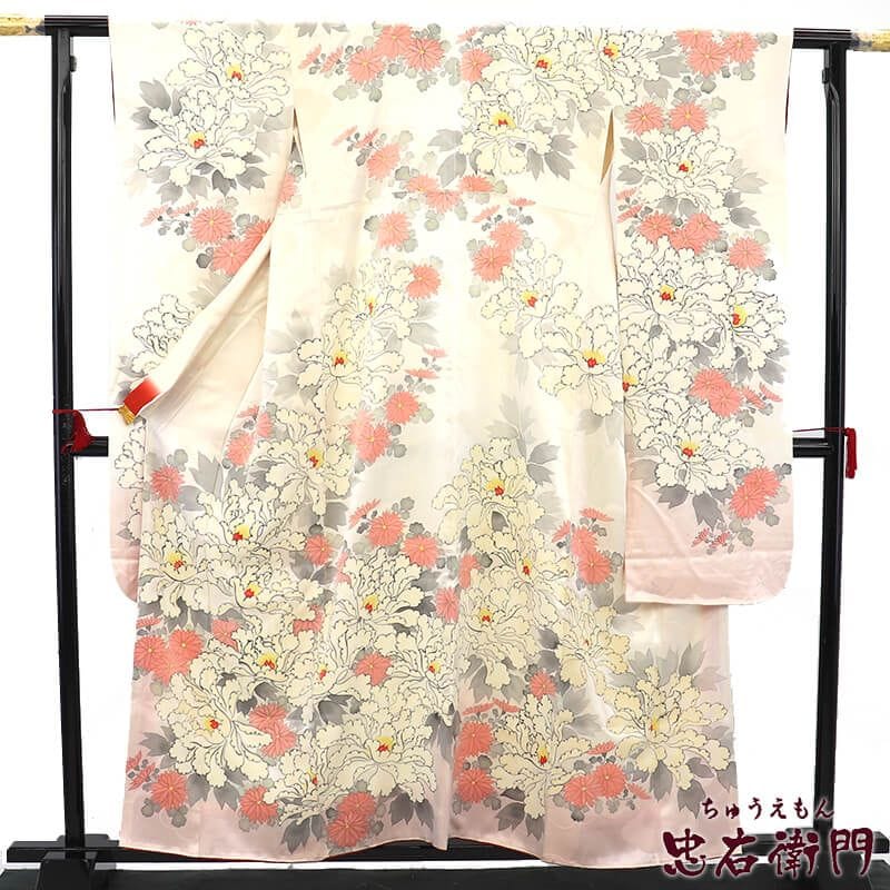 【中古】 振袖 長襦袢 2点 セット 成人式 晴れ着 正絹 白 牡丹 モダン 身丈161.5cm 裄丈64.5cm Mサイズ相当 リサイクル着物 リユース着物 中古着物 即日発送