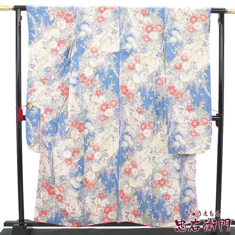 【中古】 振袖 長襦袢 2点 セット 成人式 晴れ着 正絹 水色 花柄 華やか 身丈160cm 裄丈65.5cm Mサイズ相当 リサイクル着物 リユース着物 中古着物 送料無料 即日発送