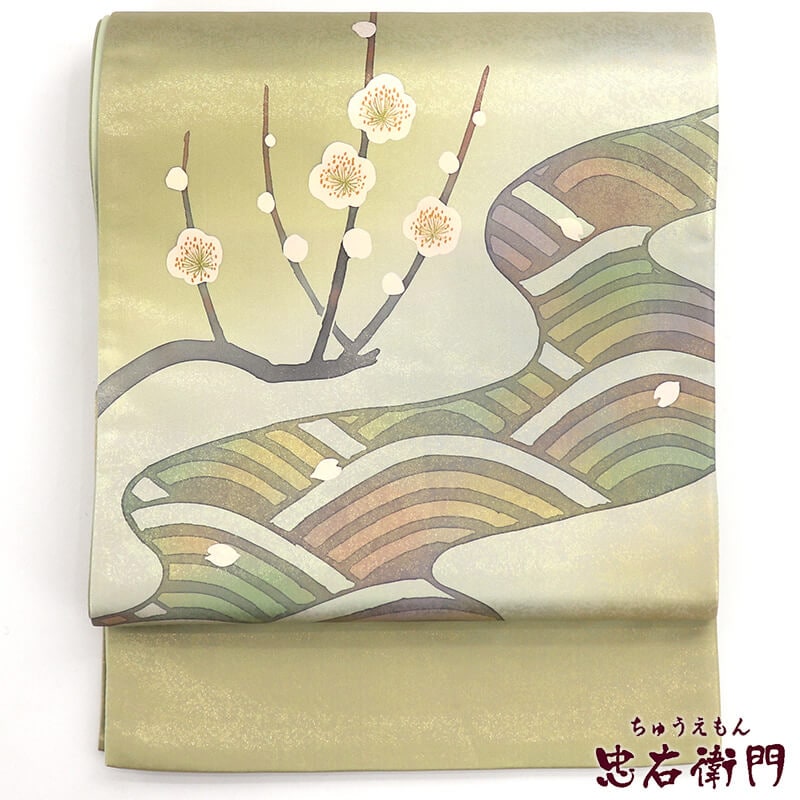 正絹 袋帯 太鼓柄 ムガシルク 手刺繍 ゴージャス 訳あり 袋帯 秀品 間垣 有職文様 刺繍 箔 灰茶 お太鼓柄 正絹 中古 : リユース