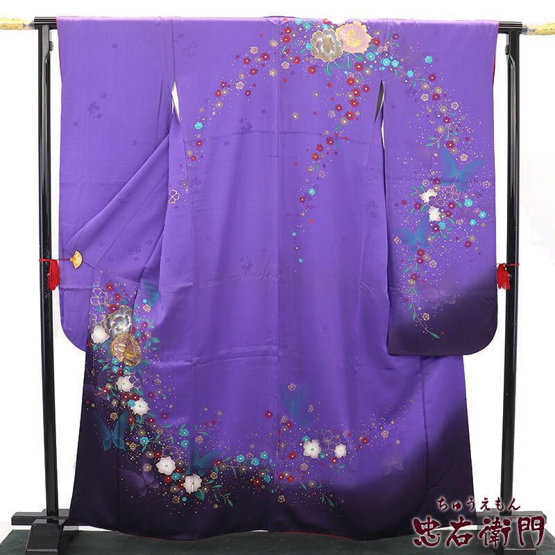 【おうち試着対象】振袖 単品 販売 成人式 晴れ着 レディース 正絹 紫 花柄 身丈165.5cm 裄丈68.5cm Lサイズ相当 リサイクル着物 リユース着物 中古着物 送料無料 即日発送 【中古】