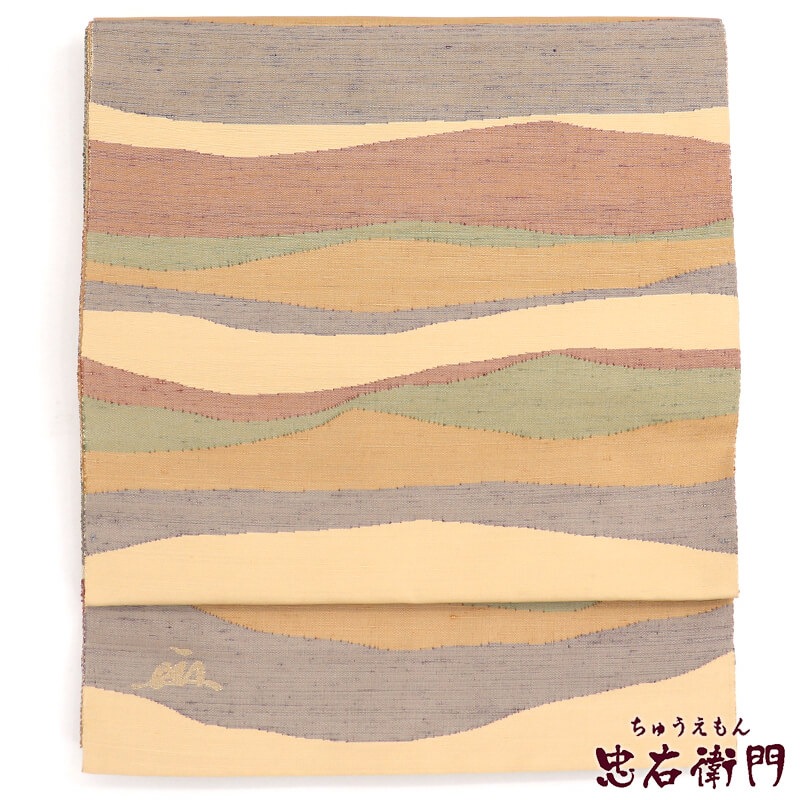 中古】 袋帯 上山洋山 お洒落用 おしゃれ袋帯 正絹 お太鼓柄 ベージュ