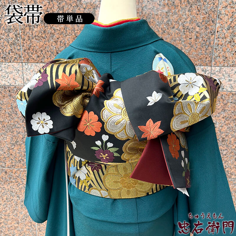袋帯 交織 花模様 袋帯 振袖 リサイクル g0585 きもの翔鶴] 袋帯 交織 花模様 袋帯 振袖 リサイクル g0585 帯,袋帯