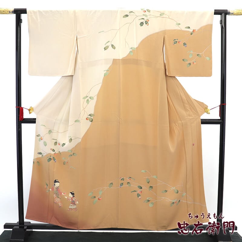 中古】 十日町友禅 関口遼一 訪問着 袷 レディース 正絹 ベージュ 童子