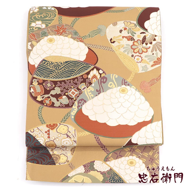 袋帯祥園謹製　六通柄袋帯　宝尽くし文様　金糸　正絹　逸品 中古】 袋帯 フォーマル 正絹 六通柄 金 蛤文 宝尽くし 吉祥柄 長さ