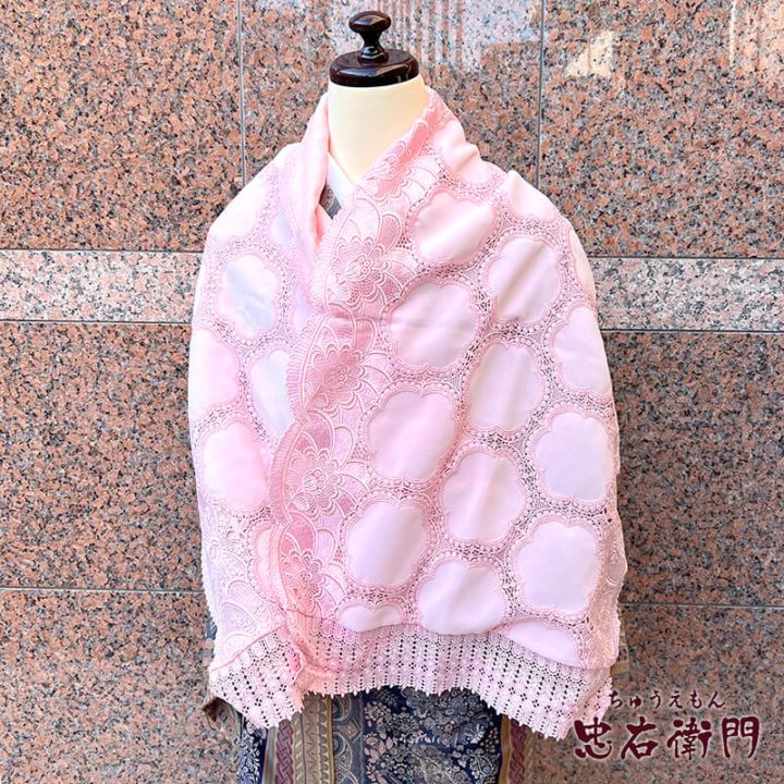 中古】 ショール 着物ショール 防寒 化繊 薄ピンク ベルベット 花柄 長