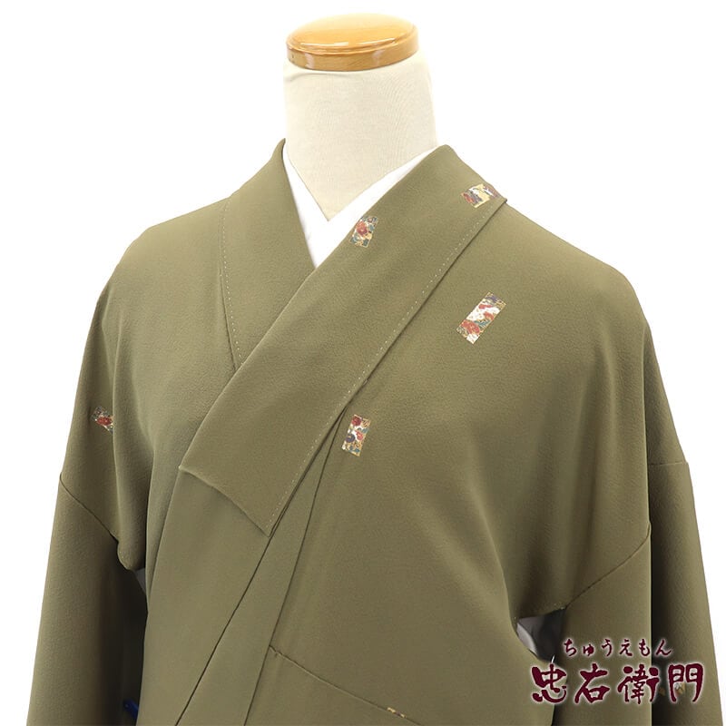 小紋 小紋着物 袷 レディース 正絹 抹茶 短冊文 身丈156cm 裄丈66.5cm カジュアル S〜Mサイズ相当 リサイクル着物 リユース着物 中古着物 即日発送 【中古】