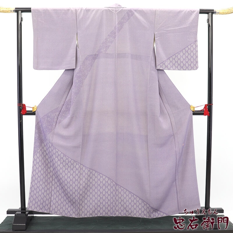 中古】 付下げ 小紋柄 落款 中儀延 袷 レディース 正絹 藤色 梅 小花