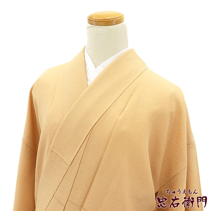 【中古】 色無地 無地着物 一つ紋 袷 レディース 正絹 ベージュ 無地 地模様 剣片喰 身丈165cm 裄丈66cm フォーマル お茶会 お稽古 Lサイズ相当 リサイクル着物 リユース着物 中古着物 即日発送