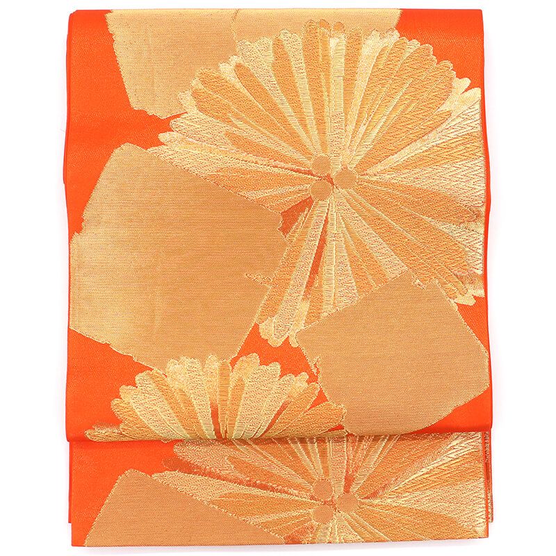 川島織物 袋帯 ふくろ帯 成人式 振袖 正絹 六通柄 朱 金 松 色紙文 長さ440cm 幅31cm リサイクル 和装 晴れ着 結婚式 着付け練習用 着物 仕立て上がりリサイクル帯 送料無料 即日発送 【中古】