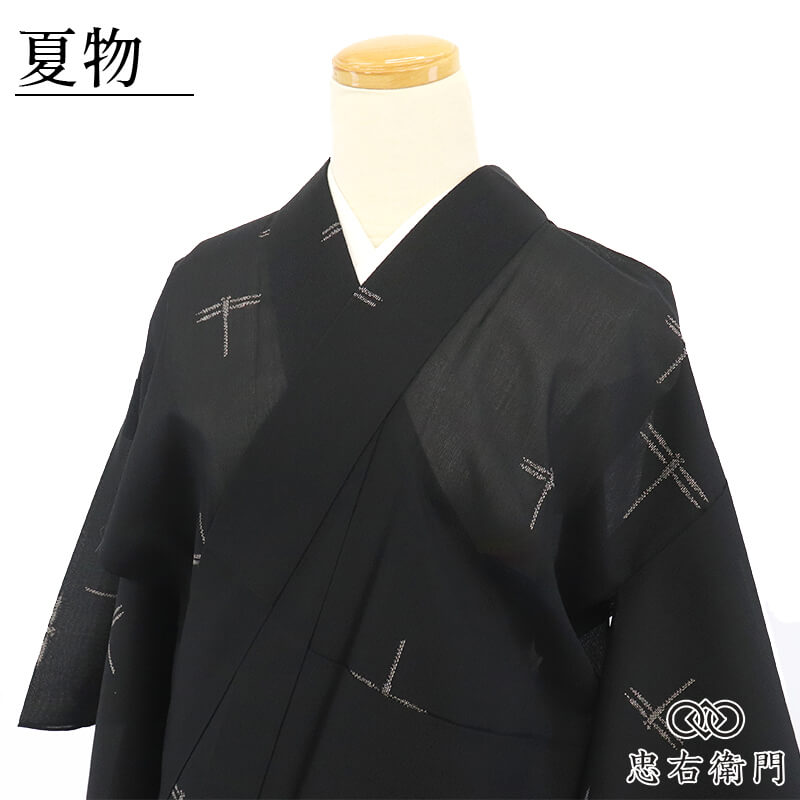 きもの英 謹製 紗小紋 夏着物 レディース ポリエステル 洗える 黒 とんぼ 蜻蛉 身丈155.5cm 裄丈64cm 普段着 カジュアル 街歩き ランチ お稽古 S〜Mサイズ相当 リサイクル着物 リユース着物 中古着物 即日発送 【中古】
