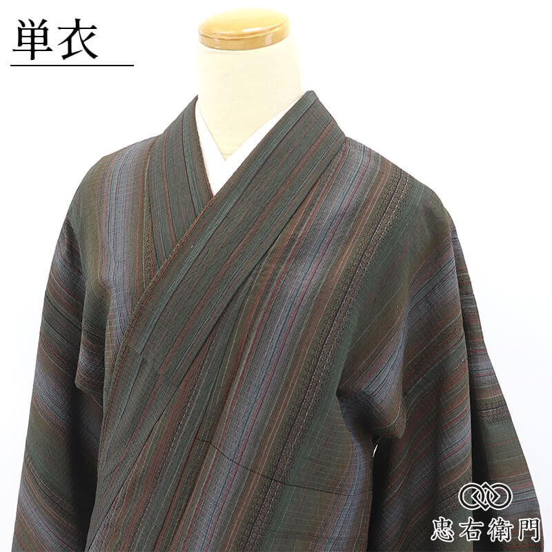 紬 着物 袷 十日町 灰緑色 椿 裄66.5 やや細身 ＴＬ 中古 sn1544 夏物 夏大島 着物 未使用 正絹 単衣 紗紬 十日町 濃グレー カジュアル