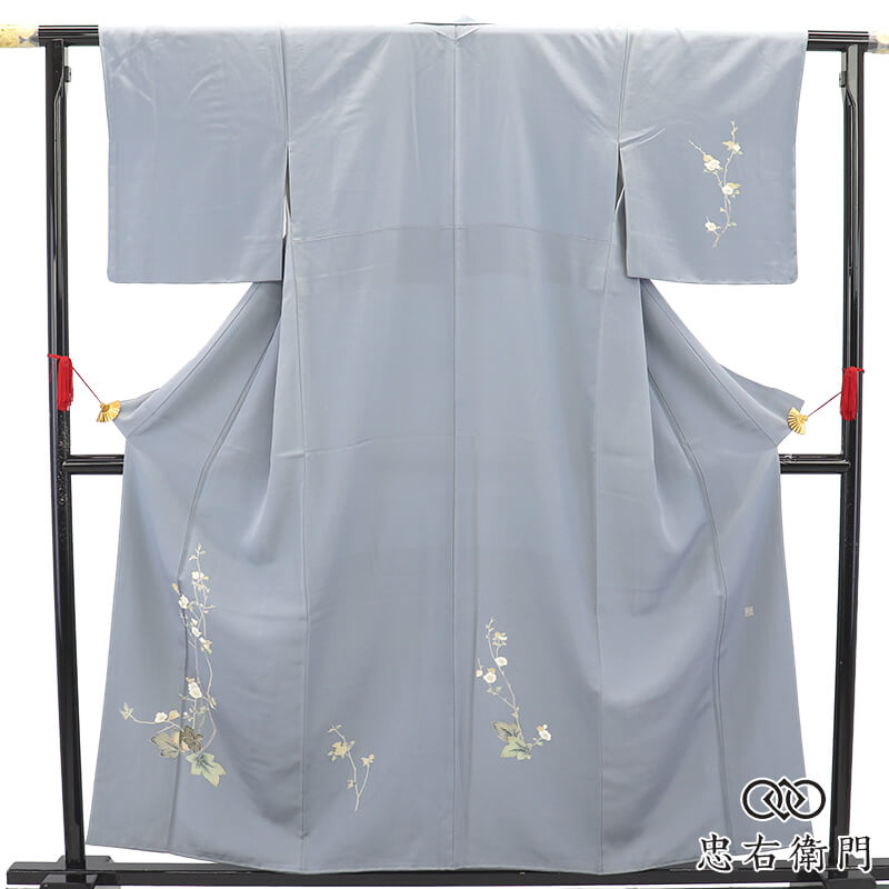 特選 付下げ 付け下げ 訪問着 着物 中古 単衣 絞り染め 暈し 花の図 地模様 灰青色 多色 金 身丈157cm 裄63cm M きもの北條 A990-10 着物,付下げ・訪問着 - 忠右衛門 リサイクル着物専門店