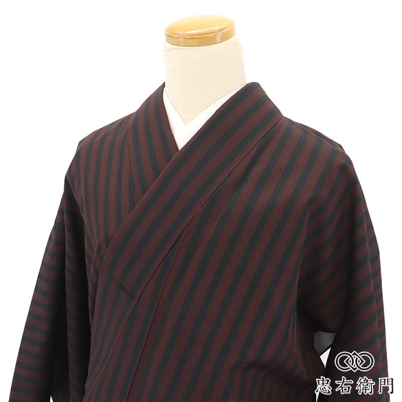 【中古】 小紋 袷 レディース ポリエステル 黒 臙脂 縞 ストライプ柄 小粋 身丈164cm 裄丈68.5cm 街歩き 普段着 ランチ お出かけ ゆったりサイズリサイクル着物 リユース着物 中古着物 即日発送