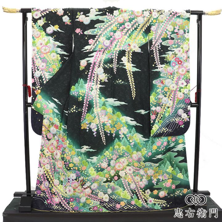 振袖 成人式 前撮り 正絹 単品 正絹 深緑 辻が花 伝統文様 豪華 身丈