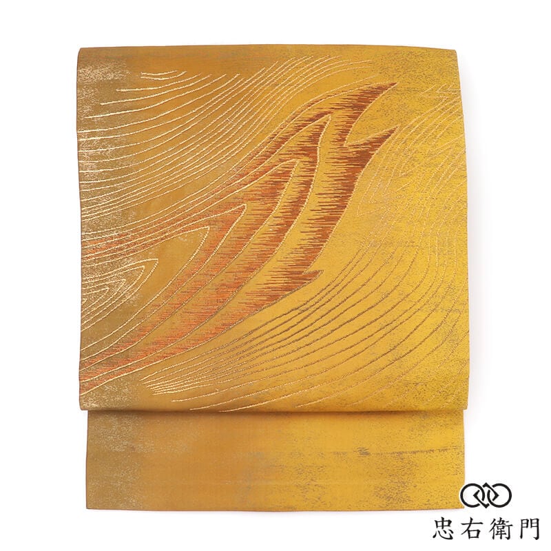 名古屋帯 なごや帯 正絹 お太鼓柄 九寸帯 金茶色 箔地 抽象柄 長さ347cm 幅30.5cm お稽古 街歩き ランチ イベント お出かけ リサイクル帯 中古帯 仕立て上がり帯 レディース 女性用 着物 即日発送 【中古】