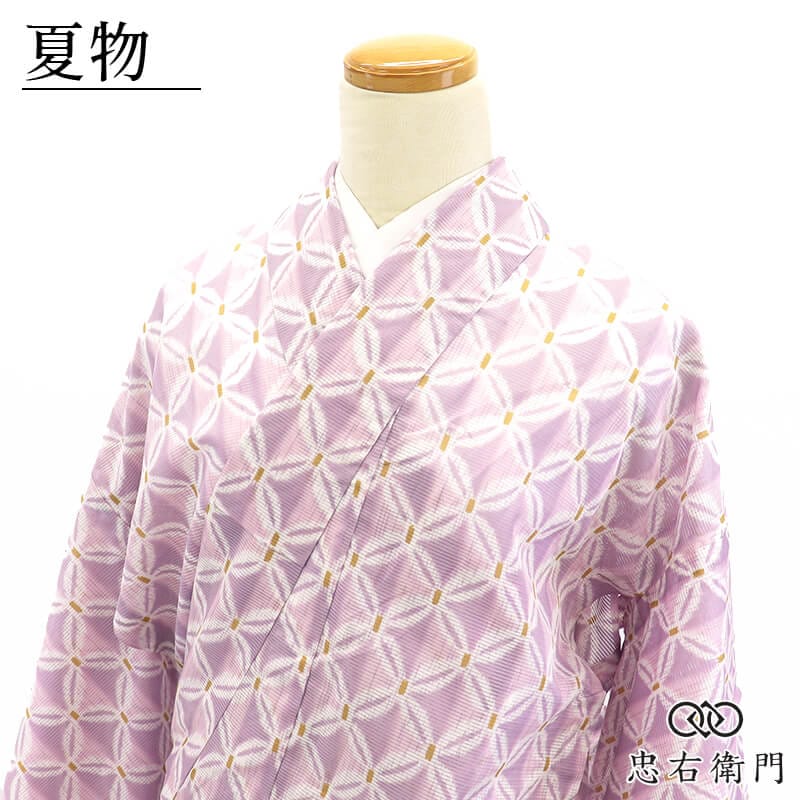 美品】夏着物 絽小紋 小紋 レディース ポリエステル 洗える ピンク