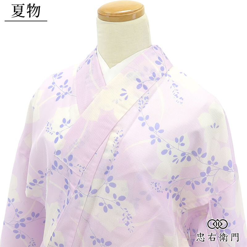夏着物 絽小紋 レディース ポリエステル 薄紫 桔梗 萩 花柄 植物文様 身丈166.5cm 裄丈66cm お出かけ ランチ 街歩き お稽古M〜Lサイズ相当 リサイクル着物 リユース着物 中古着物 即日発送 【中古】