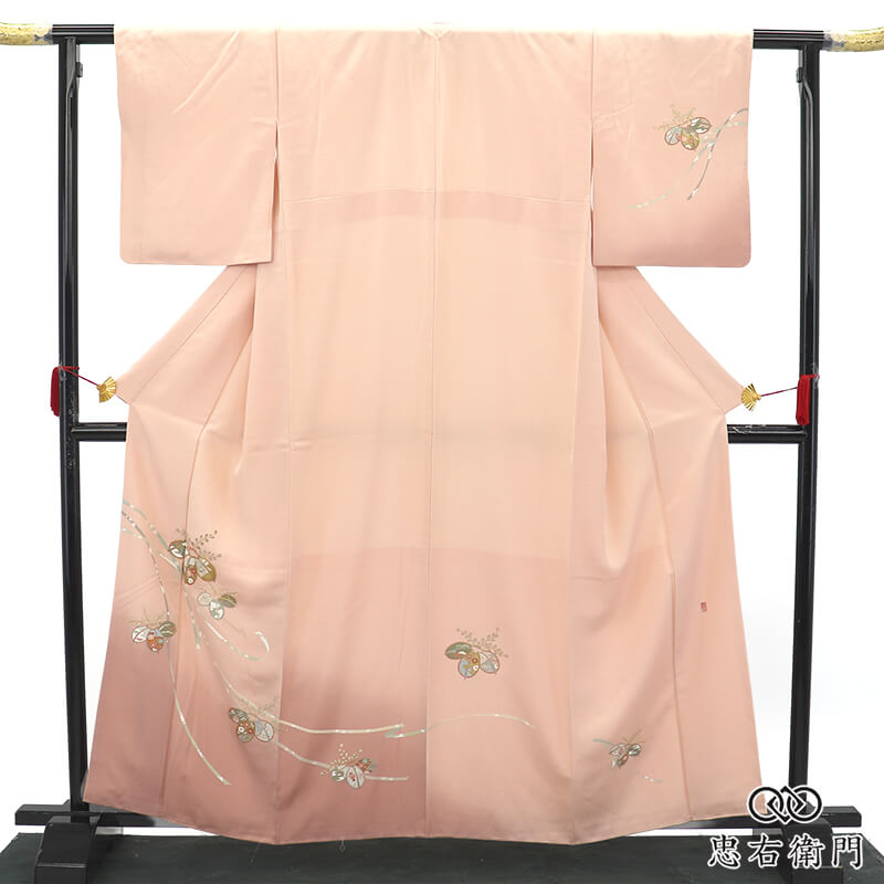 付下げ フォーマル 袷 レディース 正絹 ピンク 落款 熨斗 シンプル 桐 伝統文様 身丈164.5cm 裄丈63cm 七五三 入学式 卒業式 結婚式 S〜Mサイズ相当 リサイクル着物 リユース着物 中古着物 送料無料 即日発送 【中古】