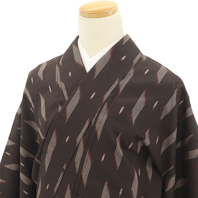 紬 袷 レディース 正絹 こげ茶 抽象柄 小粋 おしゃれ 身丈163cm 裄丈69cm ランチ ショッピング お出かけ 普段着 M〜Lサイズ相当 リサイクル着物 リユース着物 中古着物 即日発送 【中古】