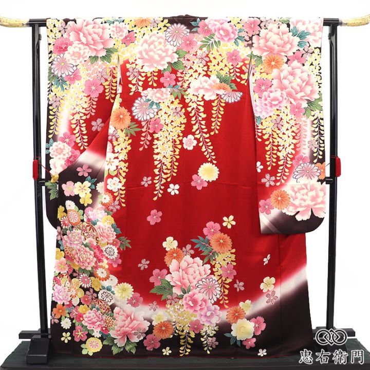 振袖 成人式 前撮り 正絹 単品 正絹 赤 桜 牡丹 金駒刺繍 豪華 身丈