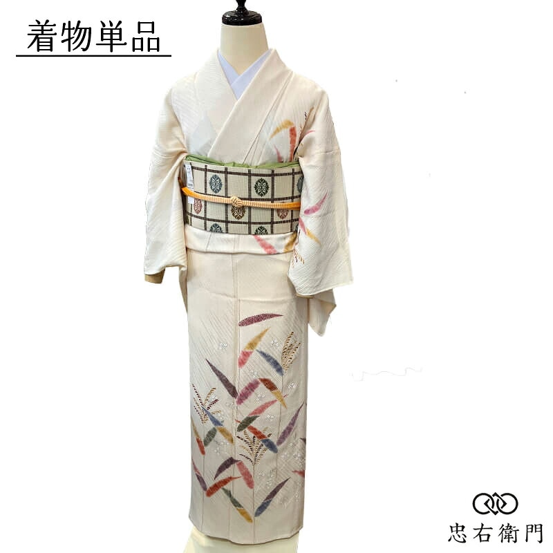 単衣着物 付下げ フォーマル レディース 袷 正絹 白 植物文様 上品 身丈162cm 裄丈64cm 観劇 ランチ 食事会 パーティ Mサイズ相当 リサイクル着物 リユース着物 中古着物 送料無料 即日発送 【中古】