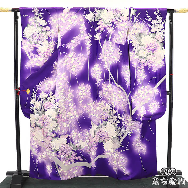 振袖 成人式 前撮り 単品 正絹 紫 菊 桜 伝統文様 身丈164cm 裄丈69cm 晴れ着 結婚式 リユース振袖 中古振袖 レディース 女性用 送料無料 即日発送 【中古】