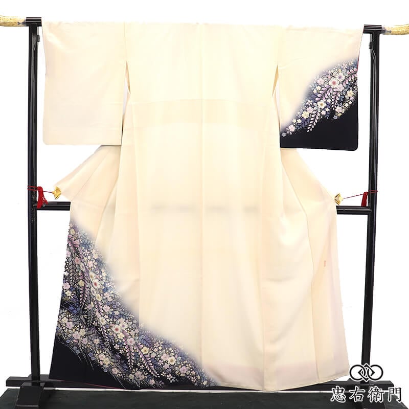 付下げ フォーマル レディース 袷 正絹 オフホワイト 辻が花 華やか 身丈162cm 裄丈67.5cm 祝賀会 観劇 パーティ 食事会 M~Lサイズ相当 リサイクル着物 リユース着物 中古着物 送料無料 即日発送 【中古】