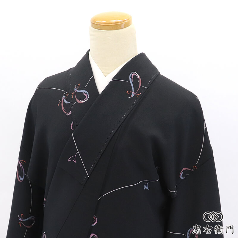 小紋 着物 レディース 袷 正絹 黒 抽象柄 茄子 シック 身丈159cm 裄丈65cm 街歩き ランチ お出かけ Mサイズ相当 リサイクル着物 リユース着物 中古着物 即日発送 【中古】