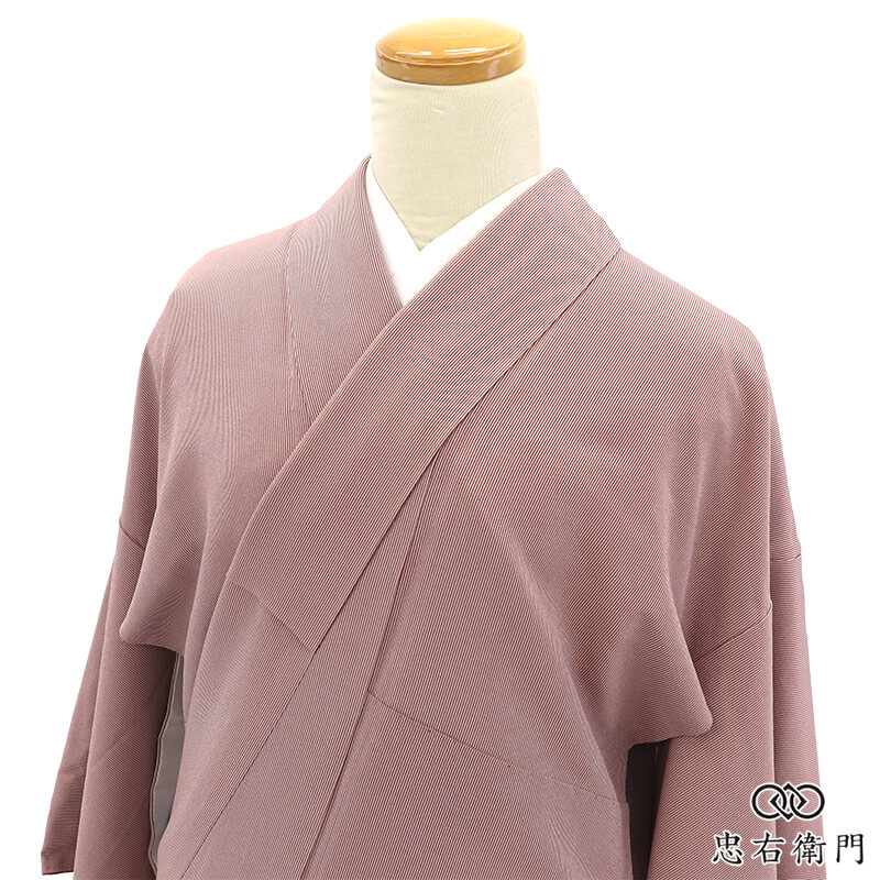 江戸小紋 小紋 着物 レディース 袷 正絹 灰桃 縞 シック 身丈159cm 裄丈66cm お稽古 街歩き ランチ お出かけ Mサイズ相当 リサイクル着物 リユース着物 中古着物 即日発送 【中古】