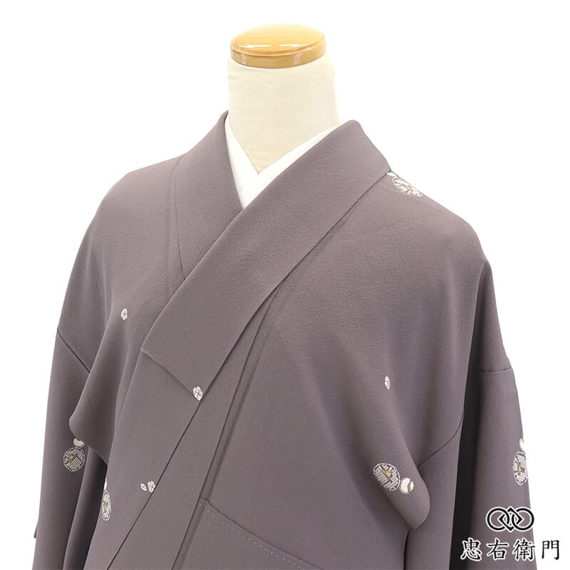 小紋 着物 レディース 袷 正絹 灰紫 飛び柄 丸柄 シック 身丈167.5cm 裄丈66cm お稽古 街歩き ランチ お出かけ M~Lサイズ相当 リサイクル着物 リユース着物 中古着物 即日発送 【中古】