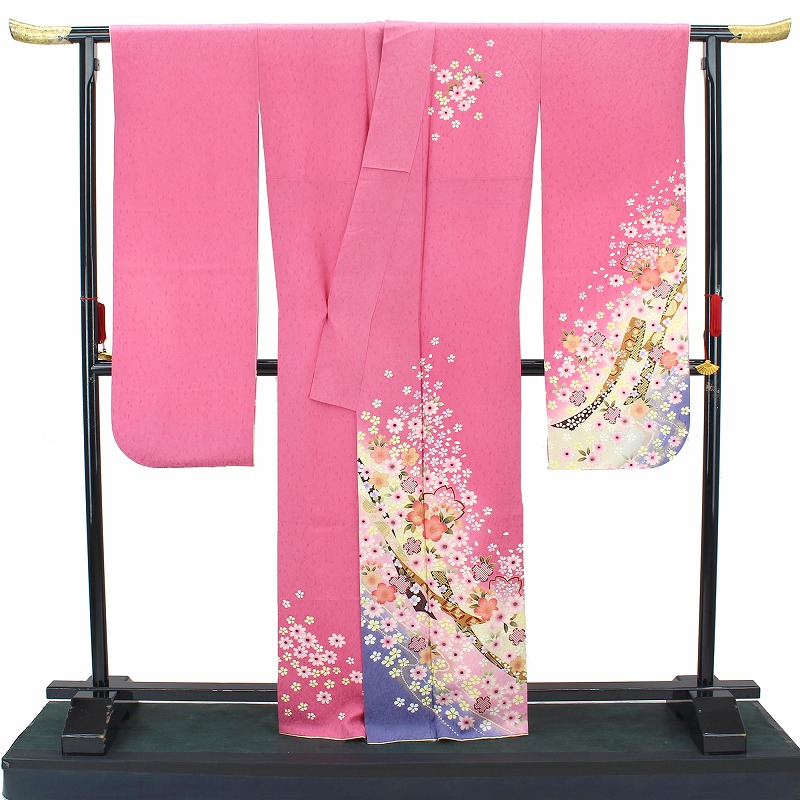 【50%OFF|えびす講セール|期間限定】【中古】 振袖 リサイクル 着物 成人式 結婚式 卒業式 舞台 販売 レディース フォーマル 正絹 ピンク 熨斗 花柄 桜 裄丈68.5cm 忠右衛門 送料無料 即日発送 中古着物 リサイクル着物
