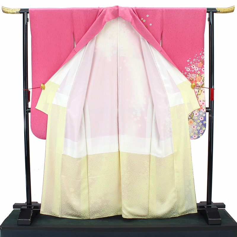 【50%OFF|えびす講セール|期間限定】【中古】 振袖 リサイクル 着物 成人式 結婚式 卒業式 舞台 販売 レディース フォーマル 正絹 ピンク 熨斗 花柄 桜 裄丈68.5cm 忠右衛門 送料無料 即日発送 中古着物 リサイクル着物