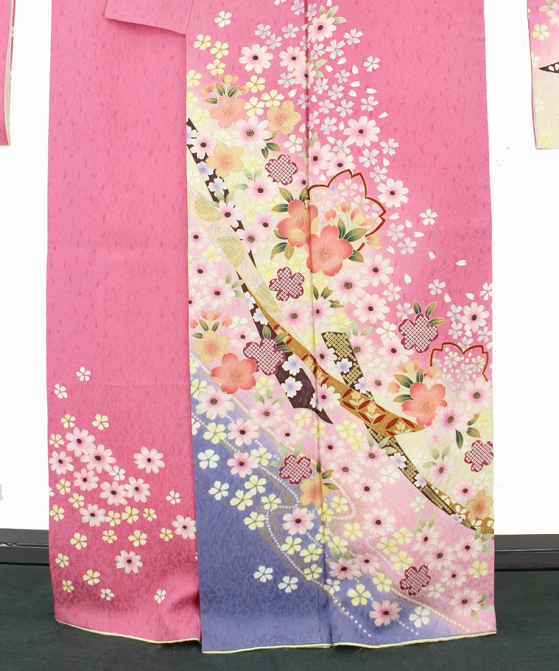 【50%OFF|えびす講セール|期間限定】【中古】 振袖 リサイクル 着物 成人式 結婚式 卒業式 舞台 販売 レディース フォーマル 正絹 ピンク 熨斗 花柄 桜 裄丈68.5cm 忠右衛門 送料無料 即日発送 中古着物 リサイクル着物
